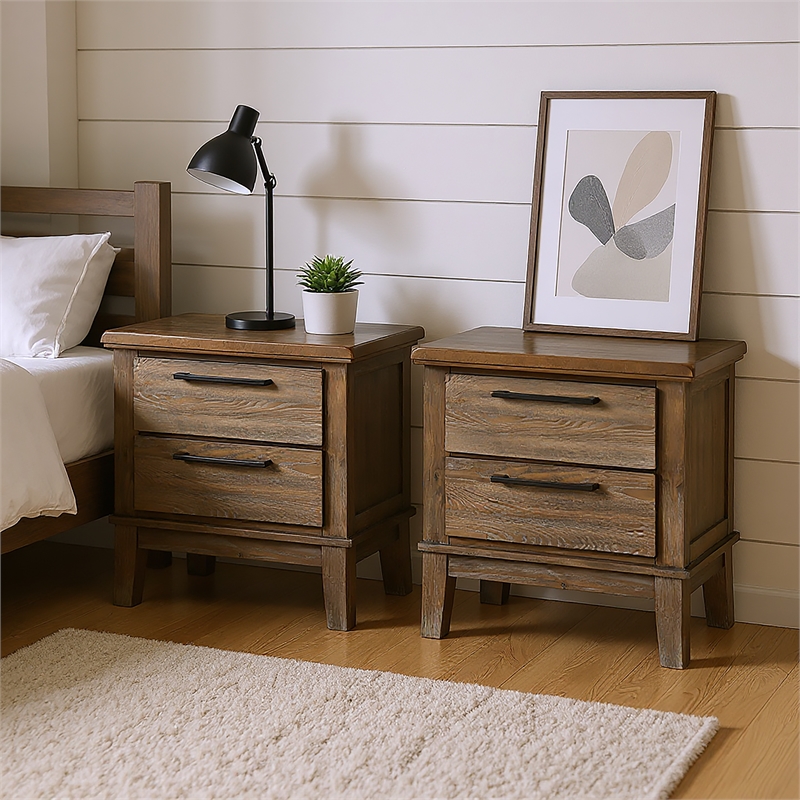 New Classic Furniture Cagney Wood Nightstand in Gray (Set of 2)