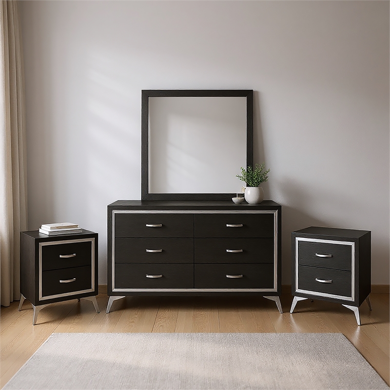 New Classic Furniture Huxley 3-Pc Wood Bedroom Set with Dresser in Black