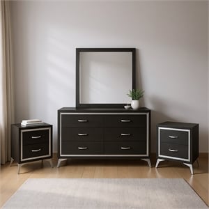 New Classic Furniture Huxley 3-Pc Wood Bedroom Set with Dresser in Black