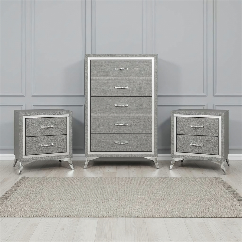 New Classic Furniture Huxley 3-Pc Wood Bedroom Set with Chest in Gray