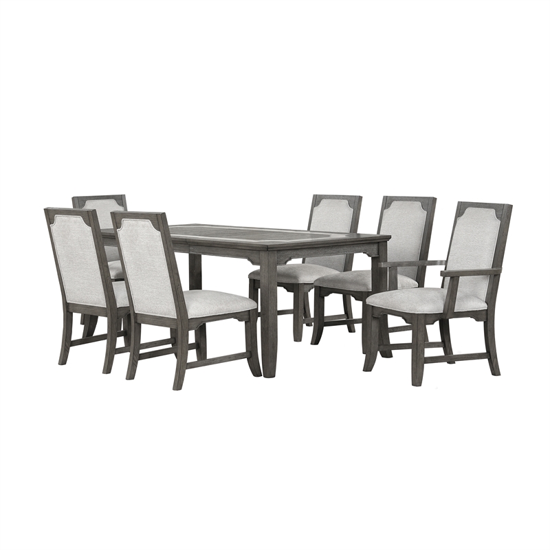 New Classic Furniture Lisbon 7-Piece Wood Rectangle Dining Set in Gray