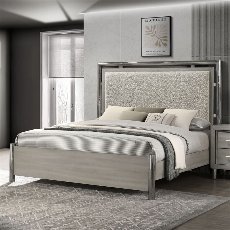 New Classic Furniture Lennox Wood California King Size Panel Bed in Gray