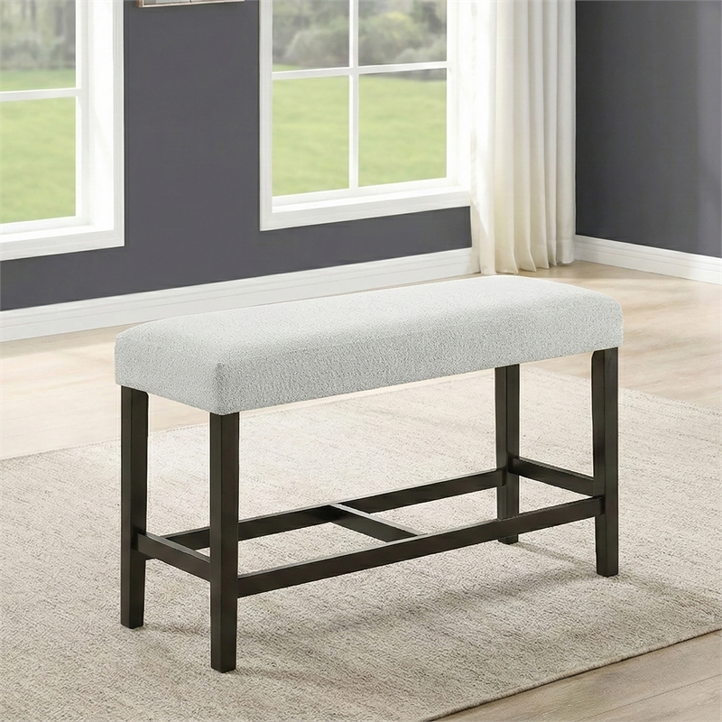 New Classic Furniture Carissa Wood Counter Bench with Upholstered Seat in Gray