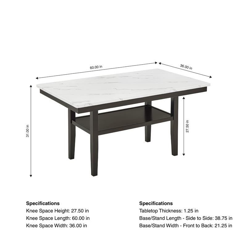 New Classic Furniture Carissa Wood Rect Dining Table w Storage Shelf in White