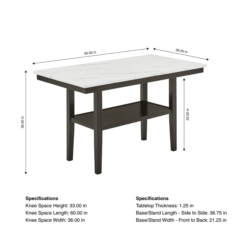 New Classic Furniture Carissa Wood Rect Counter Table w Storage Shelf in White