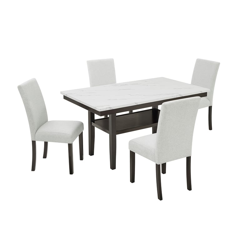 New Classic Furniture Carissa 5-Piece Wood Rectangle Dining Set in Stone Gray