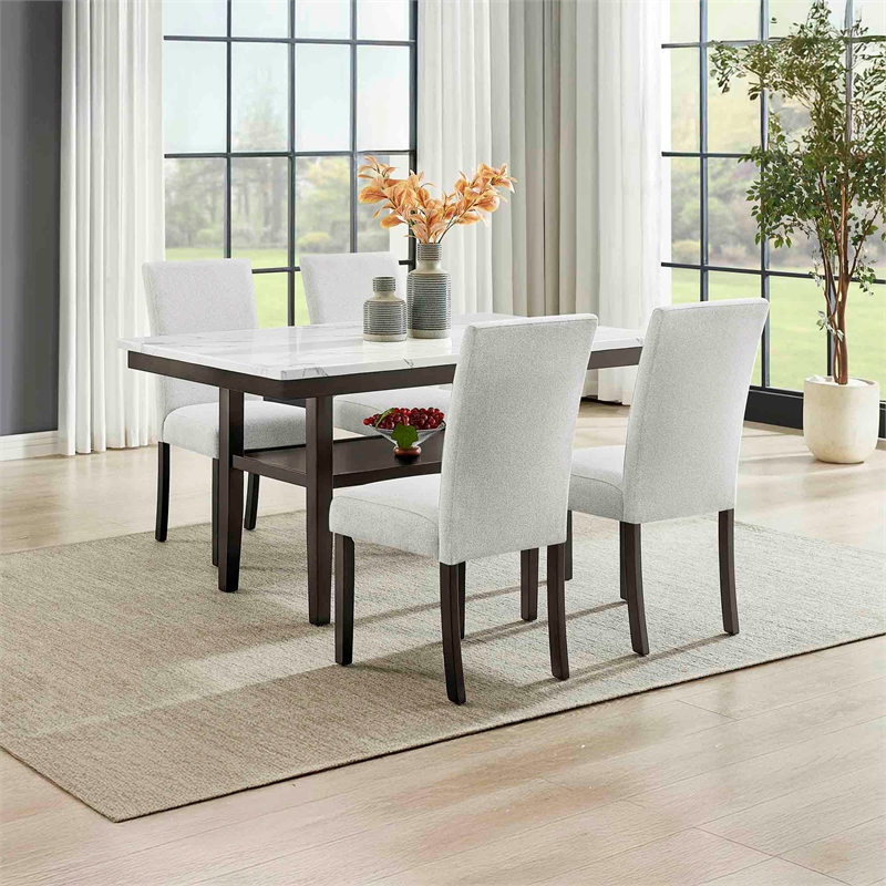 New Classic Furniture Carissa 5-Piece Wood Rectangle Dining Set in Stone Gray