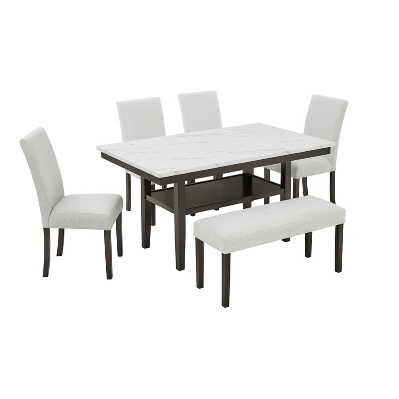 New Classic Furniture Carissa 6-Piece Wood Rectangle Dining Set in Stone Gray