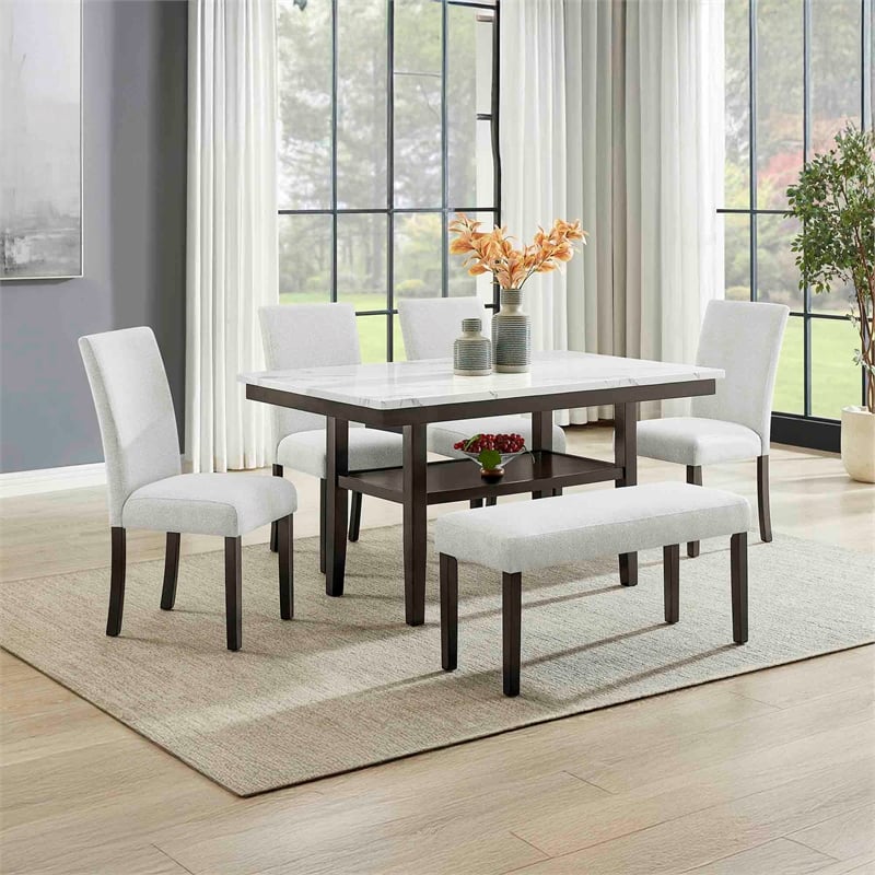 New Classic Furniture Carissa 6-Piece Wood Rectangle Dining Set in Stone Gray