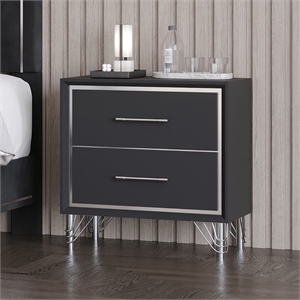 New Classic Furniture Ava Rubberwood 2 Drawers Nightstand in Ebony Black