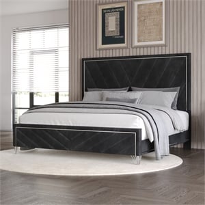 New Classic Furniture Ava Wood/Polyester Queen Panel Bed in Ebony Black