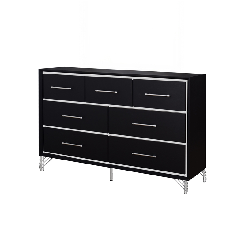 New Classic Furniture Ava Wood 7 Metal Glide Drawers Dresser in Ebony Black