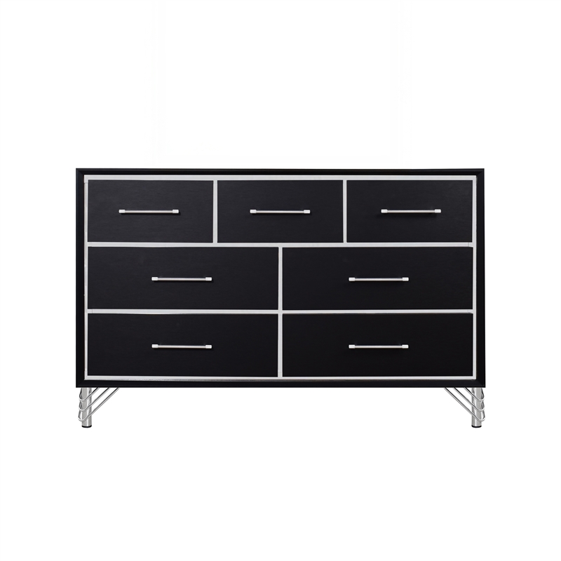 New Classic Furniture Ava Wood 7 Metal Glide Drawers Dresser in Ebony Black