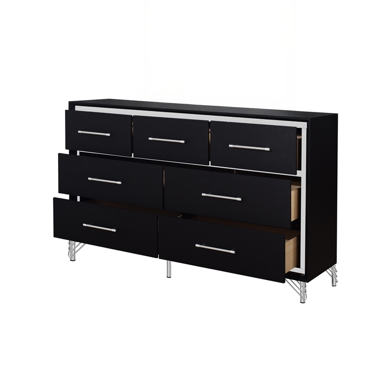 New Classic Furniture Ava Wood 7 Metal Glide Drawers Dresser in Ebony Black
