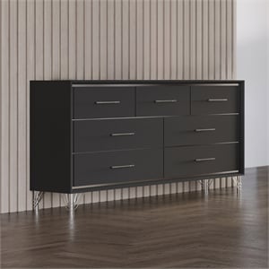 New Classic Furniture Ava Wood 7 Metal Glide Drawers Dresser in Ebony Black