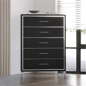New Classic Furniture Ava Wood 5 Metal Glide Drawers Chest in Ebony Black