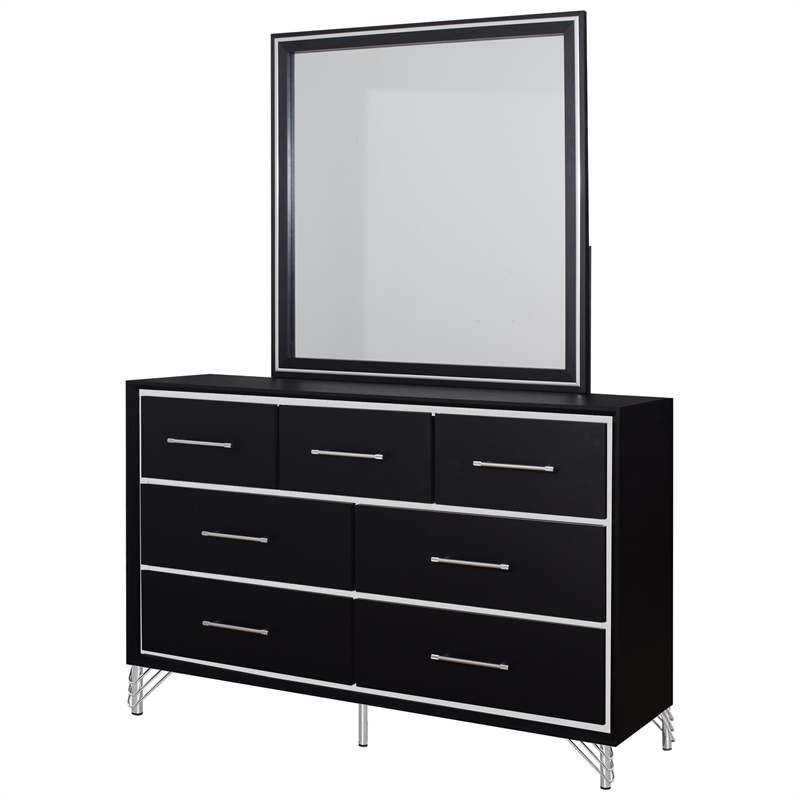 New Classic Furniture Ava 2-Piece Wood Dresser and Mirror Set in Ebony Black