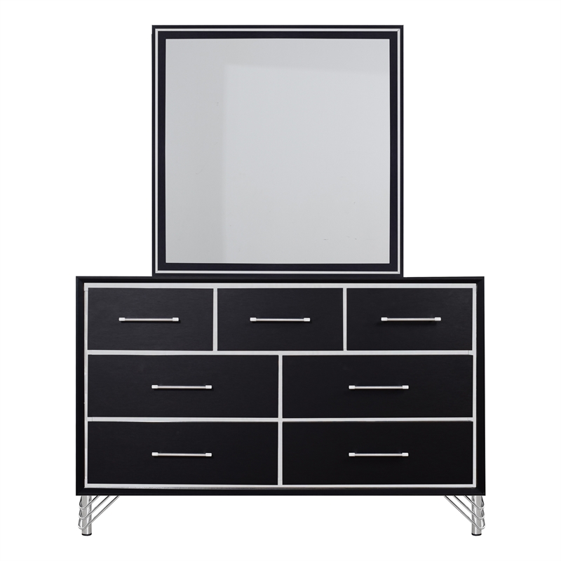 New Classic Furniture Ava 2-Piece Wood Dresser and Mirror Set in Ebony Black