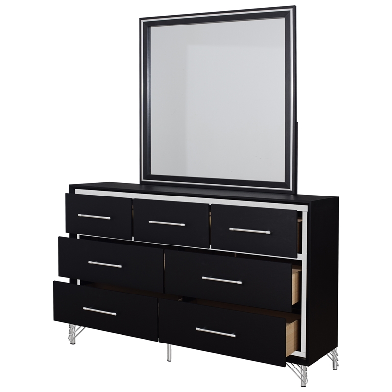 New Classic Furniture Ava 2-Piece Wood Dresser and Mirror Set in Ebony Black