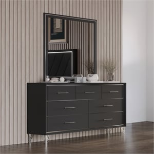 New Classic Furniture Ava 2-Piece Wood Dresser and Mirror Set in Ebony Black