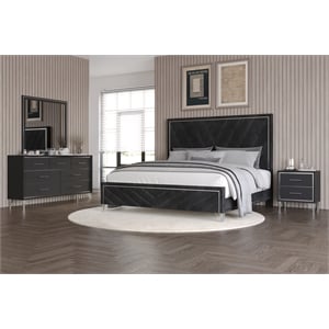 New Classic Furniture Ava 4-Pc Wood King Bedroom Set with Ns in Ebony Black