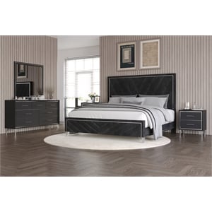New Classic Furniture Ava 5-Pc Wood King Bedroom Set with Ns in Ebony Black