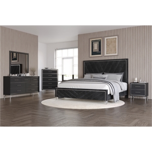 New Classic Furniture Ava 5-Pc Wood Cal King Bedroom Set w Chest in Ebony Black