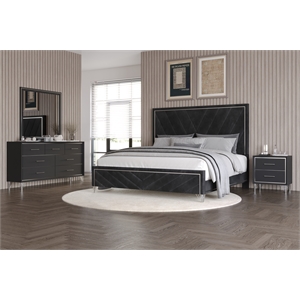 New Classic Furniture Ava 4-Pc Wood Queen Bedroom Set with Ns in Ebony Black