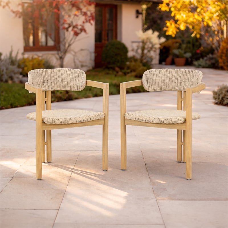 New Classic Furniture Sedona Wood Patio Dining Chair in Natural Brown (Set of 2)