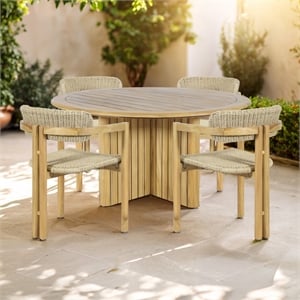 New Classic Furniture Sedona 5-Piece Wood Outdoor Dining Set in Natural Brown