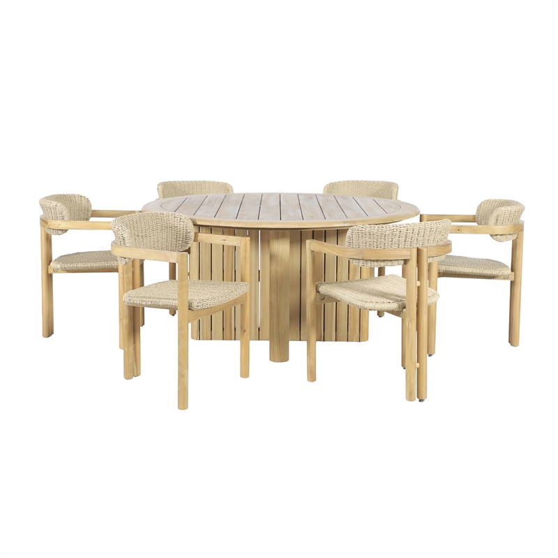 New Classic Furniture Sedona 7-Piece Wood Outdoor Dining Set in Natural Brown