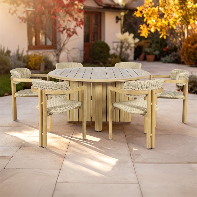 New Classic Furniture Sedona 7-Piece Wood Outdoor Dining Set in Natural Brown