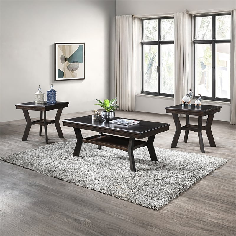 New Classic Furniture Gia 3-Piece Wood Occasional Table Set in Brown