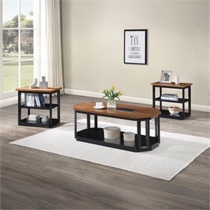 New Classic Furniture Decker 3-Piece Wood Occasional Table Set in Black/Brown