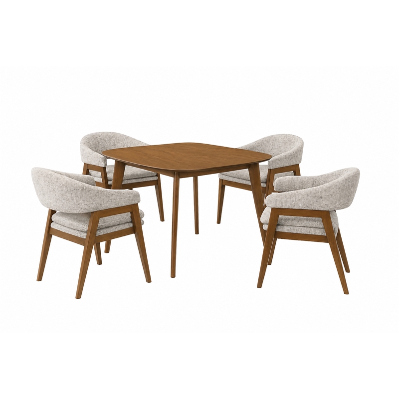 New Classic Furniture Miller 5-Pc Wood Square Dining Set w Arm Chairs in Walnut
