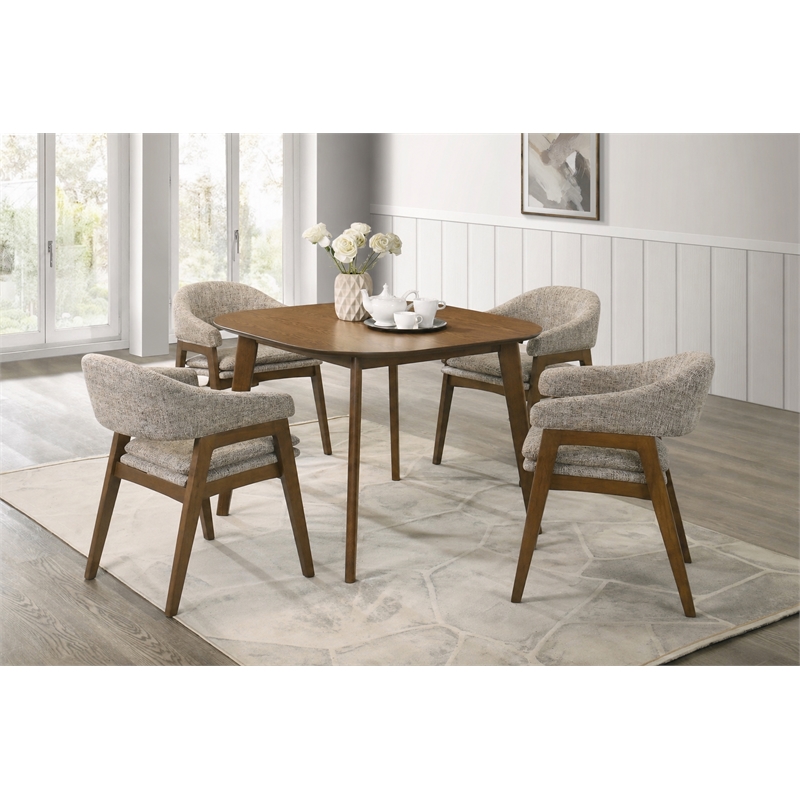 New Classic Furniture Miller 5-Pc Wood Square Dining Set w Arm Chairs in Walnut