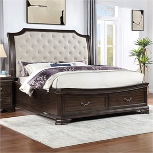 New Classic Furniture Lyndhurst Wood King Upholstered Bed in Walnut Brown