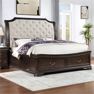 New Classic Furniture Lyndhurst Wood Cal King Upholstered Bed in Walnut Brown