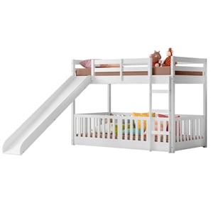 themes and rooms solid wood low loft bunk bed with slide & guardrail