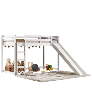 themes and rooms solid wood twin low loft bed with slide in white