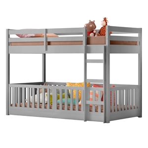 themes and rooms solid wood twin over twin bunk bed with guardrail