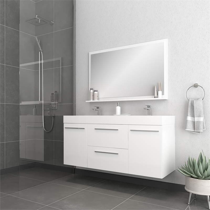 Alya Bath Ripley Modern Wall Mounted Wood Bathroom Vanity in White