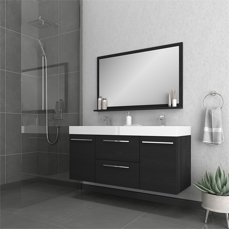Alya Bath Ripley Modern Wall Mounted Wood Bathroom Vanity in Black