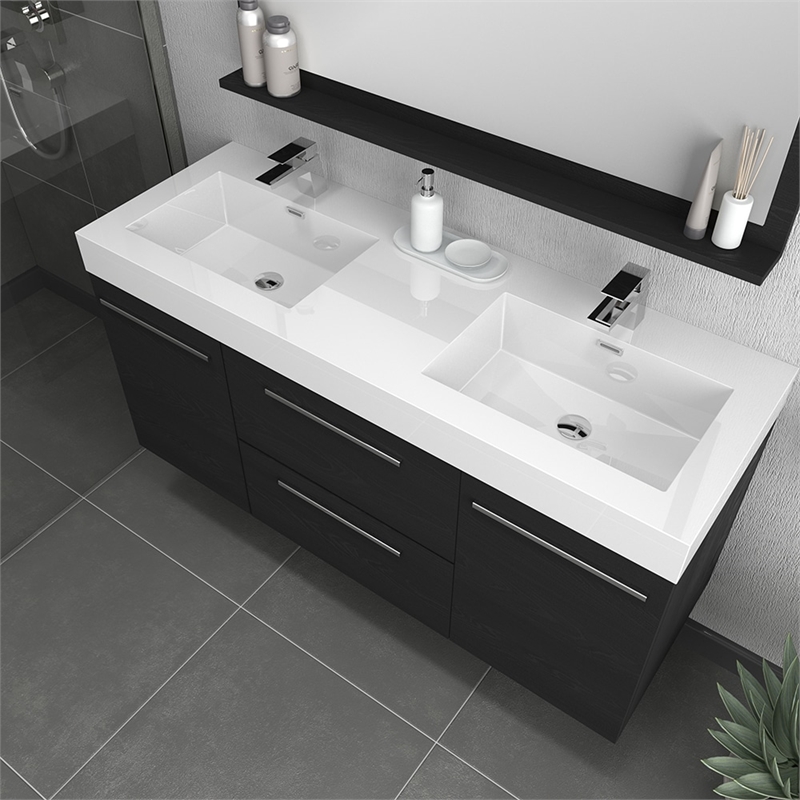 Alya Bath Ripley Modern Wall Mounted Wood Bathroom Vanity in Black