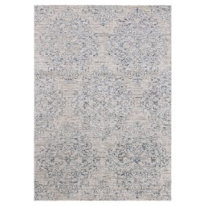 novelle home zara polypropylene fabric damask pattern rug - gray/blue