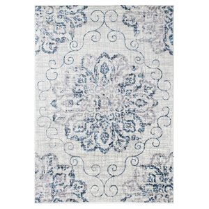 novelle home meridian cotton flower medallion rug in cream/blue