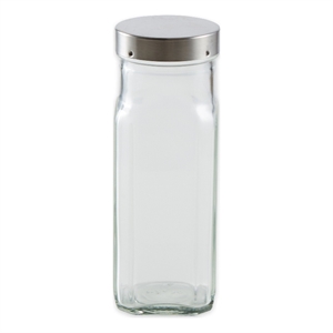 glass bottle - lg. square - clear - 8oz 2 x 2 x 5.75 stainless steel lids