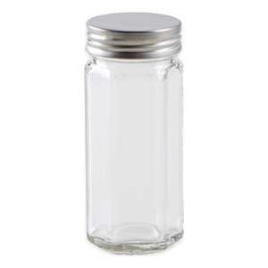 glass bottle - hexagonal - clear - 3oz 1.75 x 11.75 x 3.75 stainless steel lids