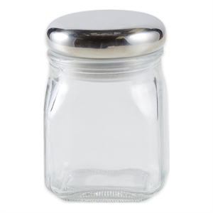 glass bottle - square - clear - 4oz 3 x 3 x 2 stainless steel lid