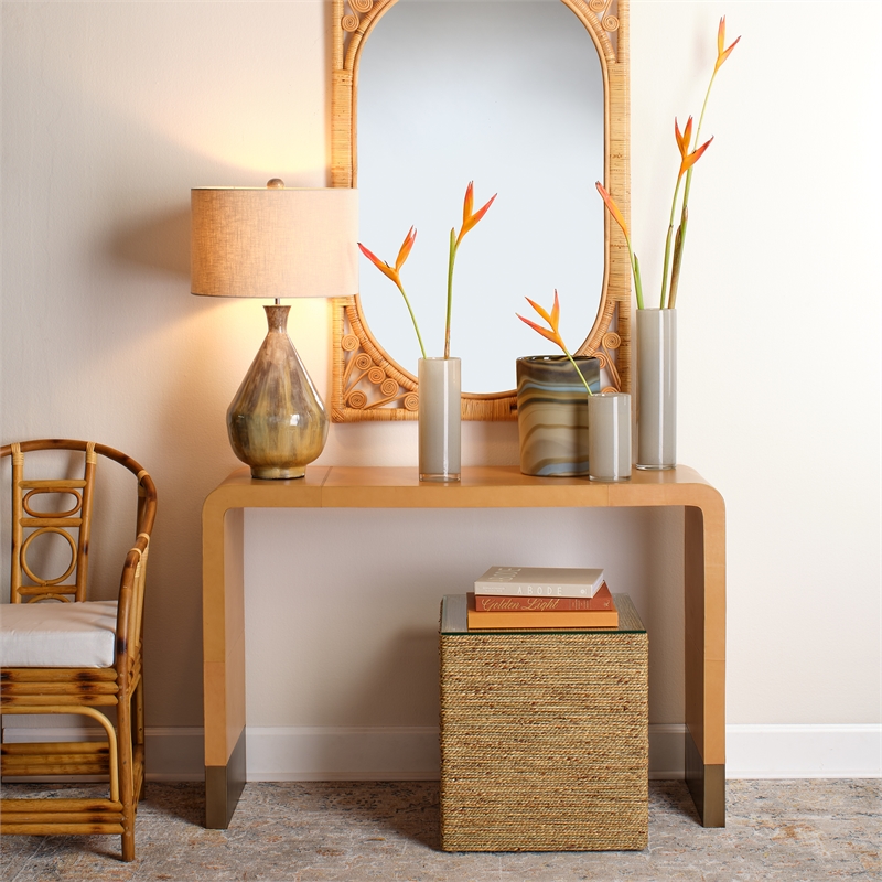Jamie Young Co Captain Handwoven Coastal Rattan & Glass Side Table in Natural